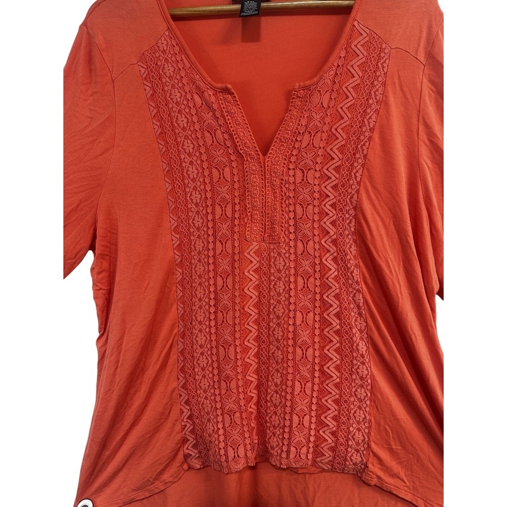 RXB Blouse Roll Tab Women's Size XXL Soft Lace Embroidered Top Opal Flame